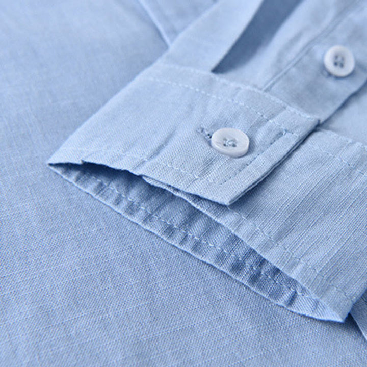 Buddha Stones メンズ 長袖 コットンリネン 無地 スタンドカラー ポケット付き カジュアルシャツ - image 13