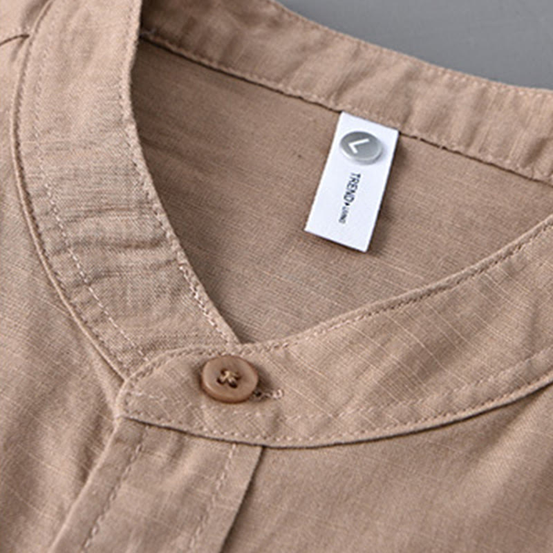 Buddha Stones メンズ 長袖 コットンリネン 無地 スタンドカラー ポケット付き カジュアルシャツ - image 30