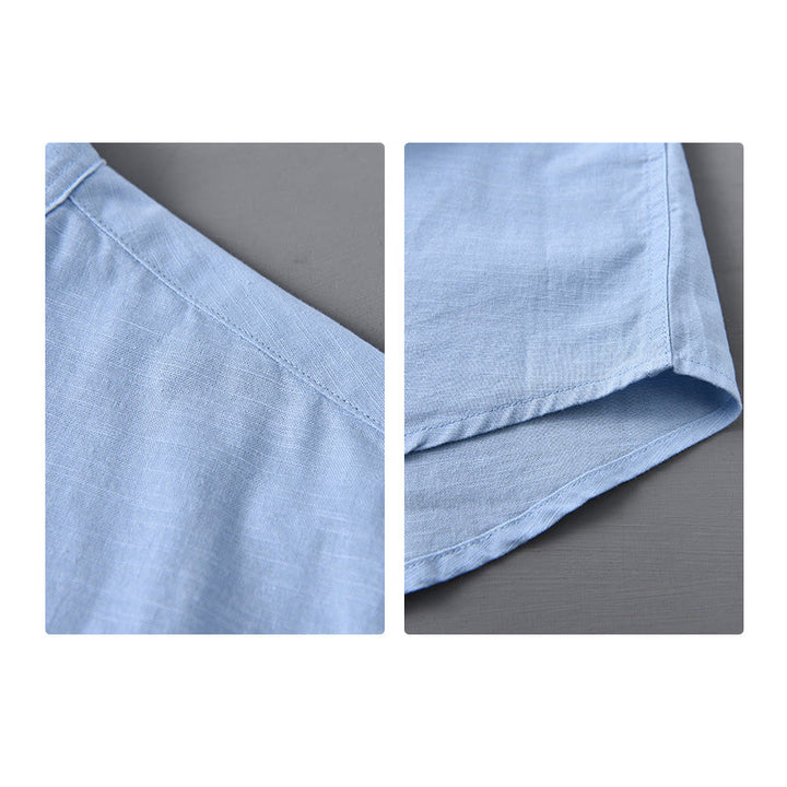 Buddha Stones メンズ 長袖 コットンリネン 無地 スタンドカラー ポケット付き カジュアルシャツ - image 15