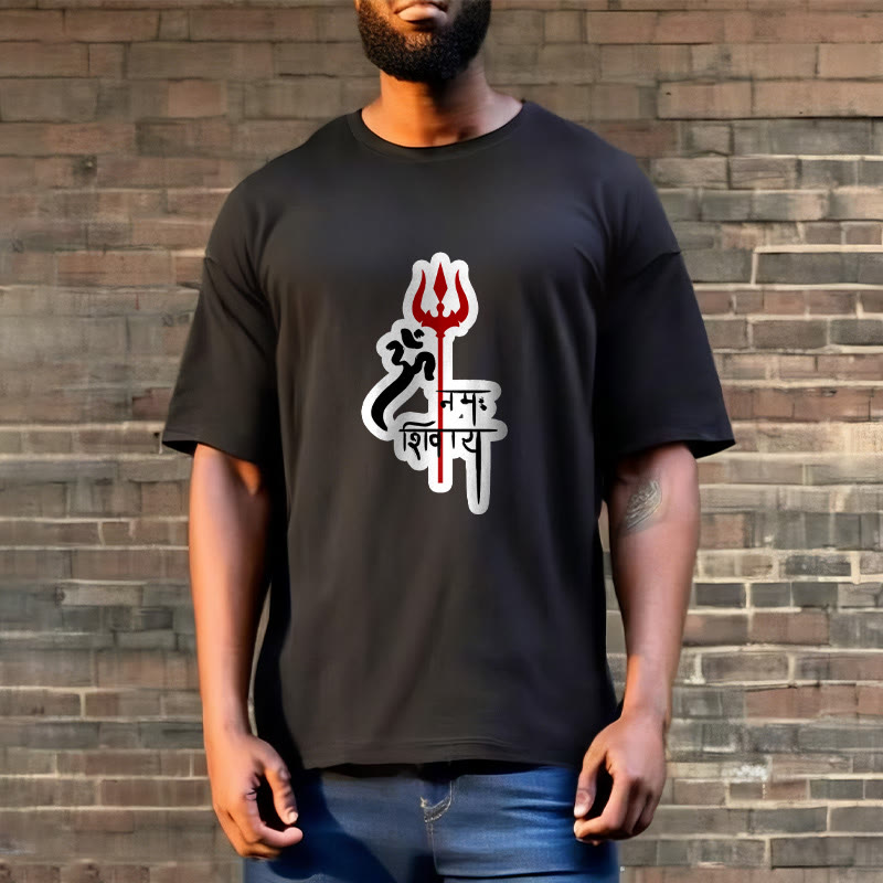 Buddha StonesOM NAMAH SHIVAYA 赤いトライデントプロフィール コットンTシャツ - image 14