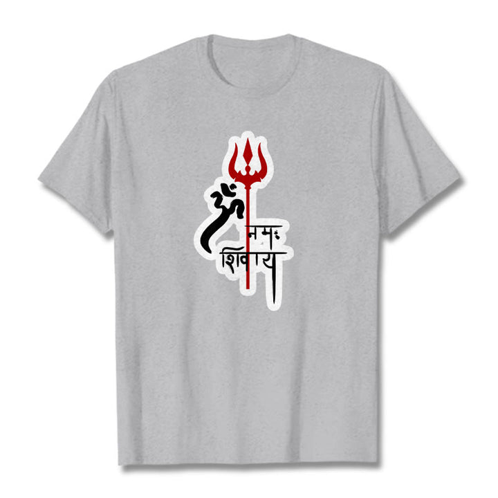 Buddha StonesOM NAMAH SHIVAYA 赤いトライデントプロフィール コットンTシャツ - ライトグレー - 2XL - image 18