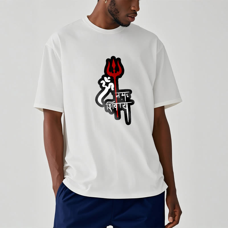 Buddha StonesOM NAMAH SHIVAYA 赤いトライデントプロフィール コットンTシャツ - image 17