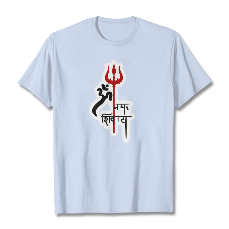 Buddha StonesOM NAMAH SHIVAYA 赤いトライデントプロフィール コットンTシャツ - ライトシアン - 2XL - image 6