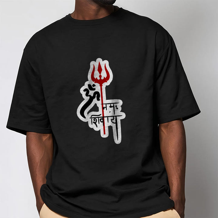 Buddha StonesOM NAMAH SHIVAYA 赤いトライデントプロフィール コットンTシャツ - image 13