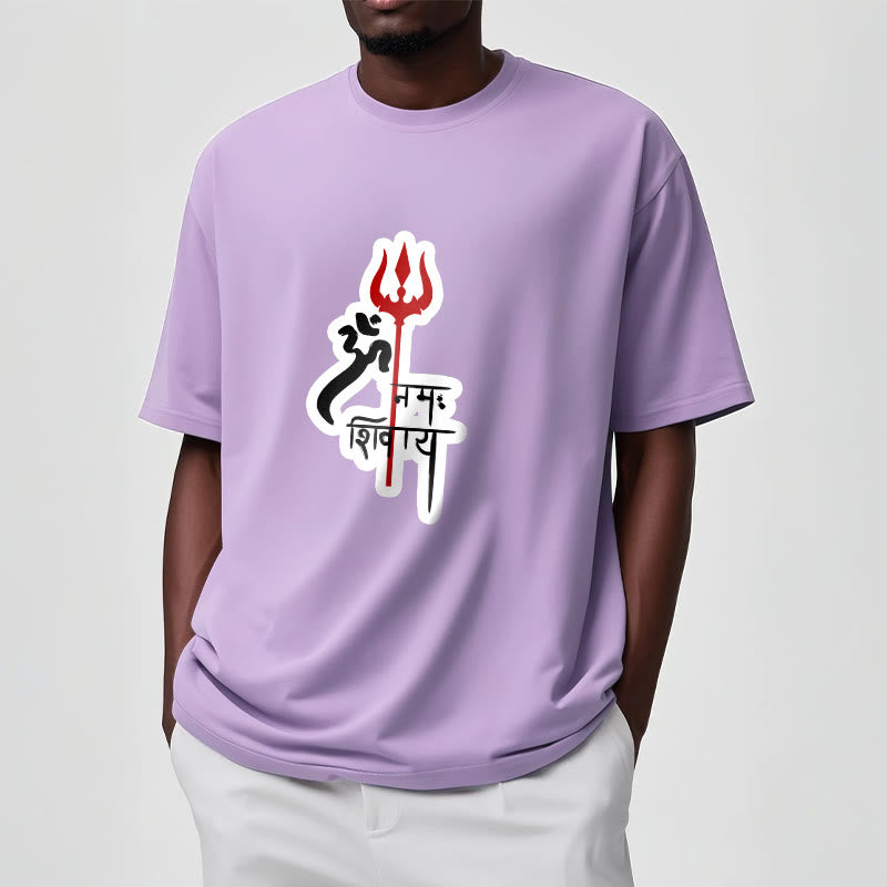 Buddha StonesOM NAMAH SHIVAYA 赤いトライデントプロフィール コットンTシャツ - image 7