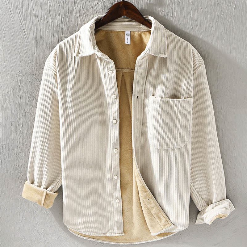 Buddha Stonesメンズ 長袖 フリース 裏地 ポケット付き コーデュロイ 快適シャツ - ベージュ - US/UK/AU40、EU50（3XL） - image 0