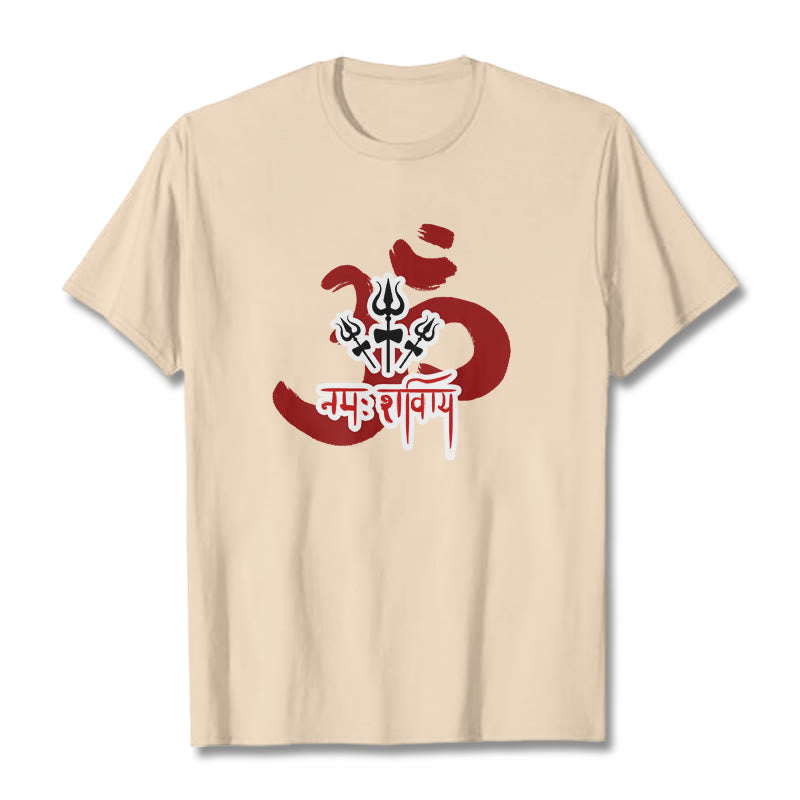 Buddha StonesOM NAMAH SHIVAYA 三つの小さな三叉槍 コットンTシャツ - ビスク - 2XL - image 1