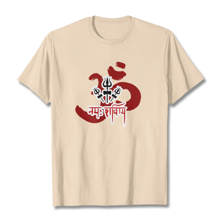 Buddha StonesOM NAMAH SHIVAYA 三つの小さな三叉槍 コットンTシャツ - ビスク - 2XL - image 1