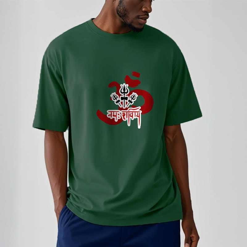 Buddha StonesOM NAMAH SHIVAYA 三つの小さな三叉槍 コットンTシャツ - image 5