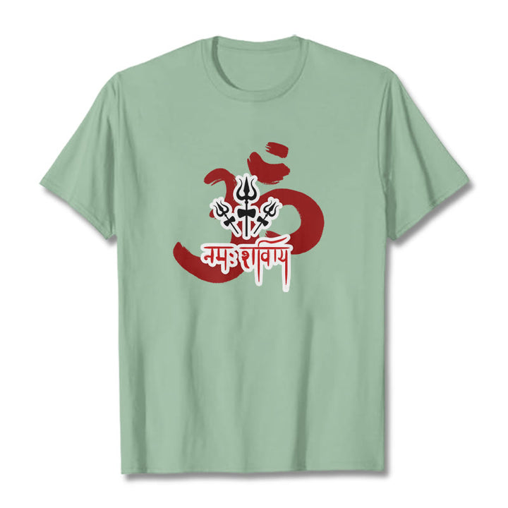 Buddha StonesOM NAMAH SHIVAYA 三つの小さな三叉槍 コットンTシャツ - ペールグリーン - 2XL - image 6