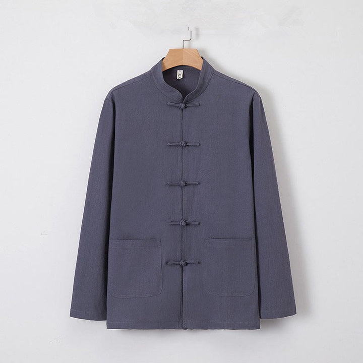 Buddha Stonesメンズ タン ロングスリーブ シャツ フロッグボタン ポケット付き スタンドカラー コンフォートリネンシャツ - スレートグレー - US/UK/AU46、 EU56 (5XL) - image 6