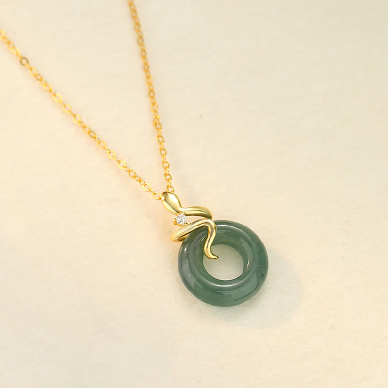 Buddha Stones 925スターリングシルバー 18Kゴールド 翡翠 ピースバックル スピリットスネーク ピースネックレスペンダント