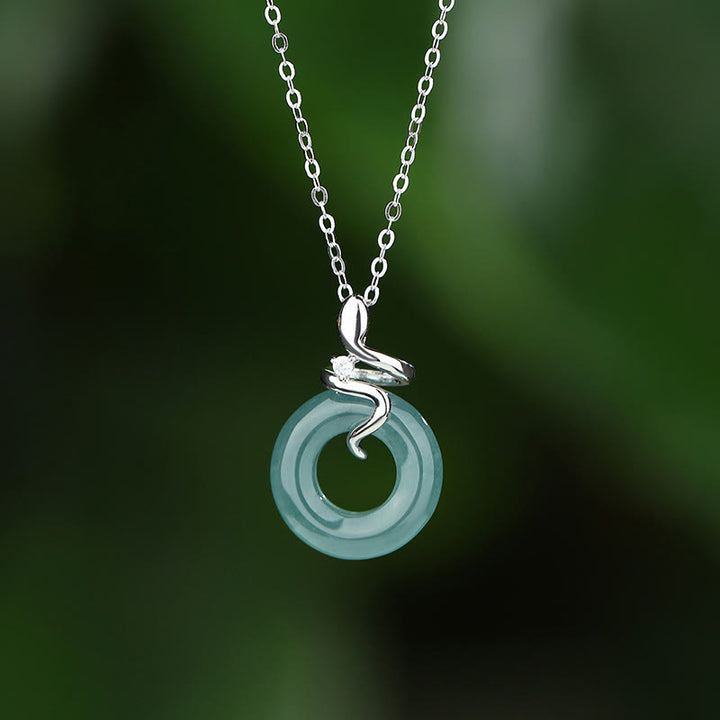 Buddha Stones 925スターリングシルバー 18Kゴールド 翡翠 ピースバックル スピリットスネーク ピースネックレスペンダント