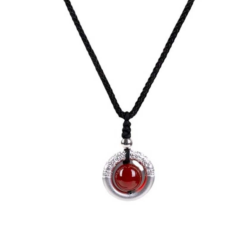 Buddha Stones999スターリングシルバー レッドアゲート ピースバックル 祝福ネックレスペンダント