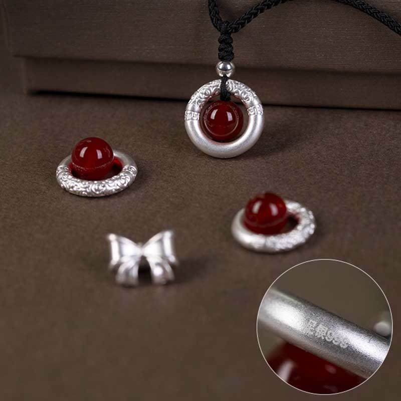 Buddha Stones999スターリングシルバー レッドアゲート ピースバックル 祝福ネックレスペンダント