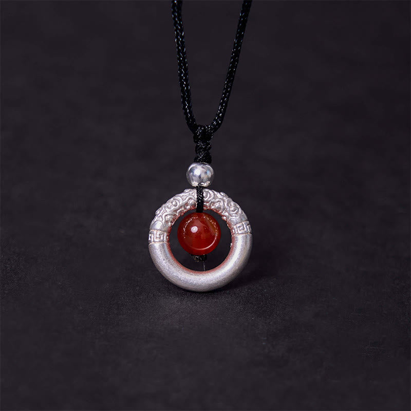 Buddha Stones999スターリングシルバー レッドアゲート ピースバックル 祝福ネックレスペンダント