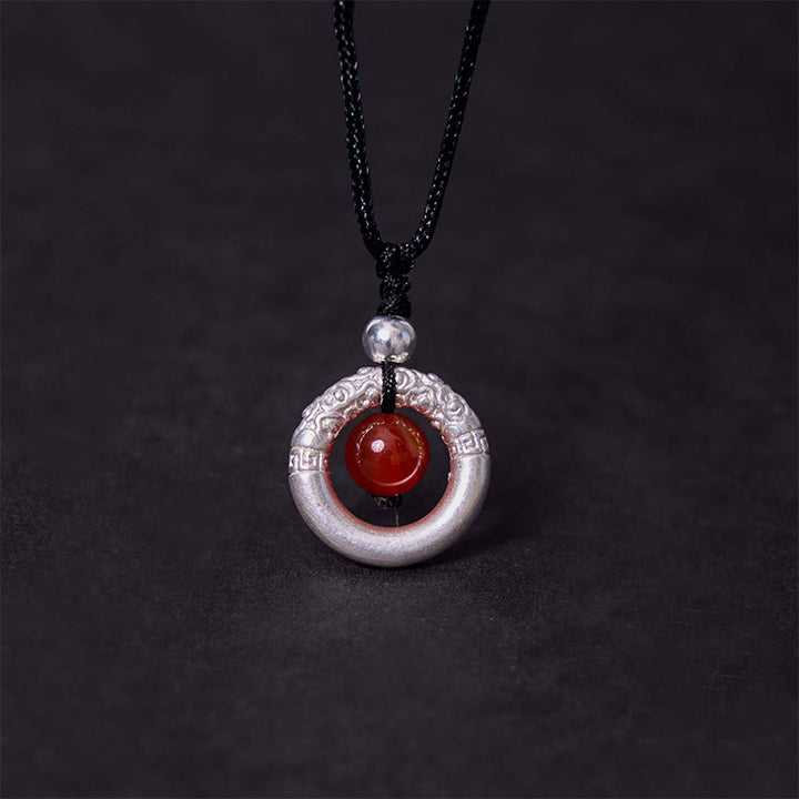 Buddha Stones999スターリングシルバー レッドアゲート ピースバックル 祝福ネックレスペンダント