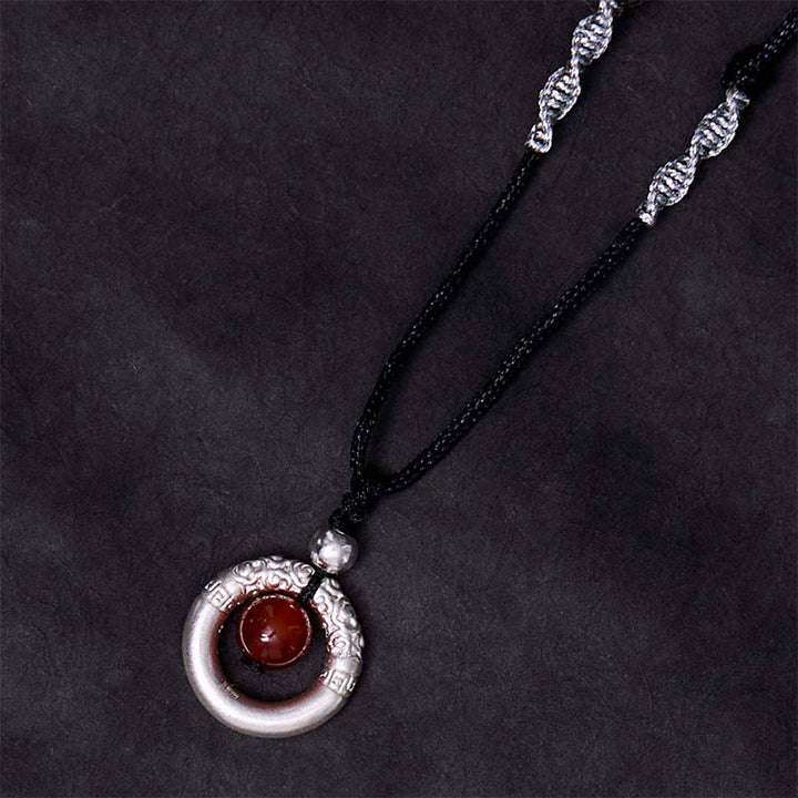 Buddha Stones999スターリングシルバー レッドアゲート ピースバックル 祝福ネックレスペンダント