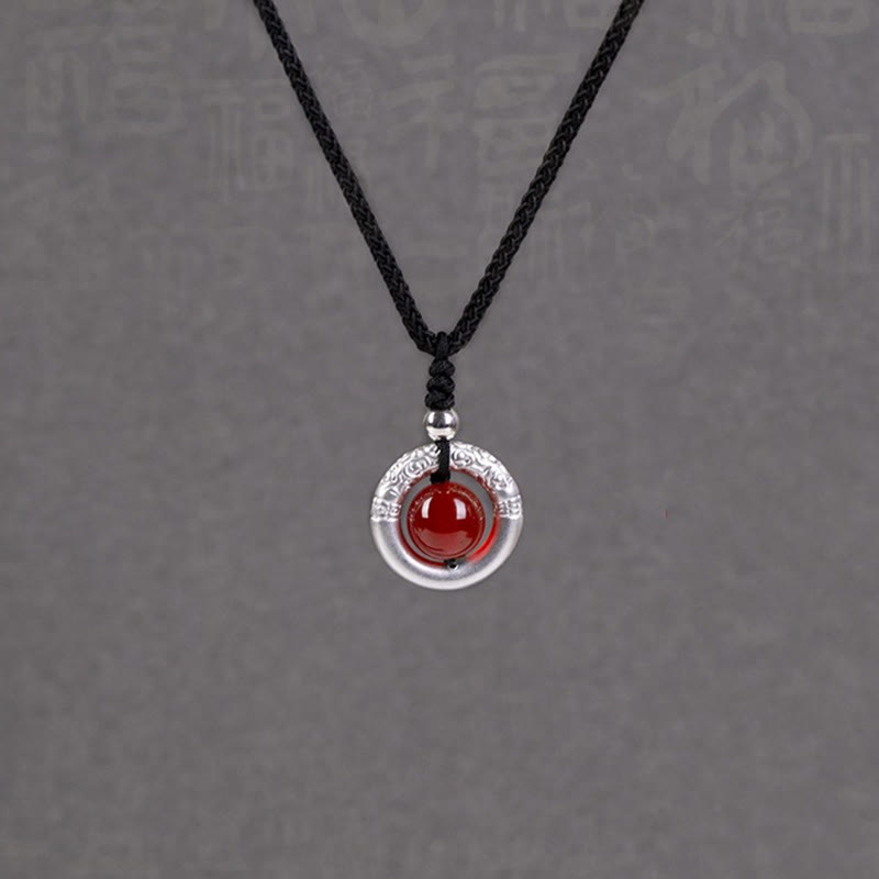 Buddha Stones999スターリングシルバー レッドアゲート ピースバックル 祝福ネックレスペンダント