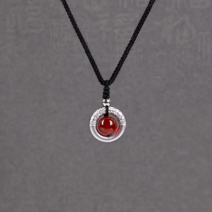 Buddha Stones999スターリングシルバー レッドアゲート ピースバックル 祝福ネックレスペンダント