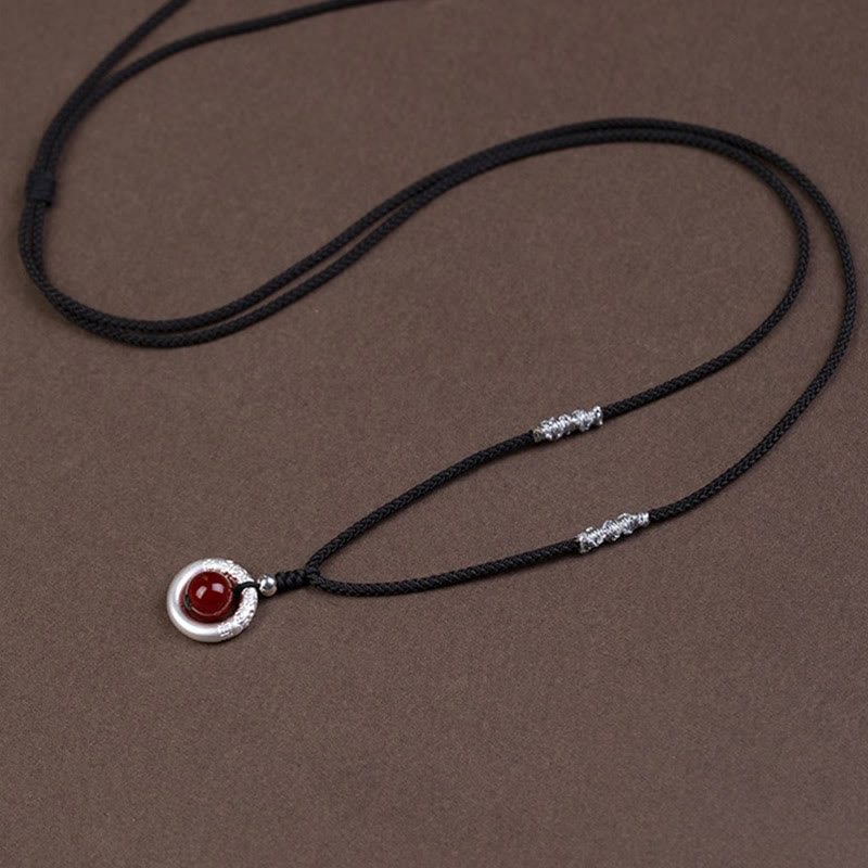 Buddha Stones999スターリングシルバー レッドアゲート ピースバックル 祝福ネックレスペンダント