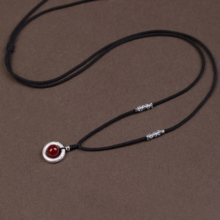 Buddha Stones999スターリングシルバー レッドアゲート ピースバックル 祝福ネックレスペンダント