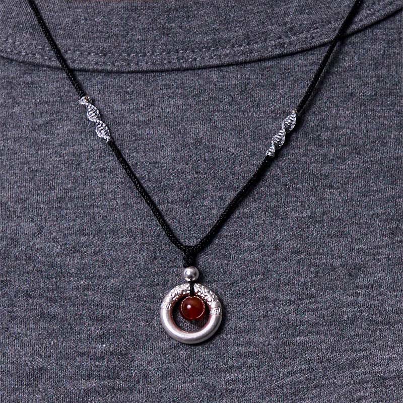Buddha Stones999スターリングシルバー レッドアゲート ピースバックル 祝福ネックレスペンダント