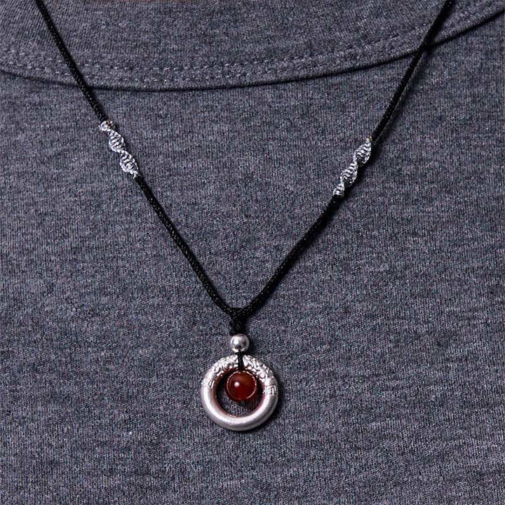 Buddha Stones999スターリングシルバー レッドアゲート ピースバックル 祝福ネックレスペンダント