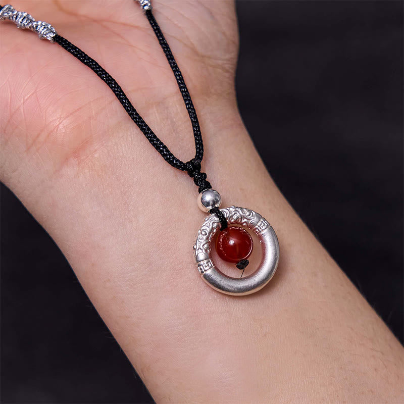 Buddha Stones999スターリングシルバー レッドアゲート ピースバックル 祝福ネックレスペンダント