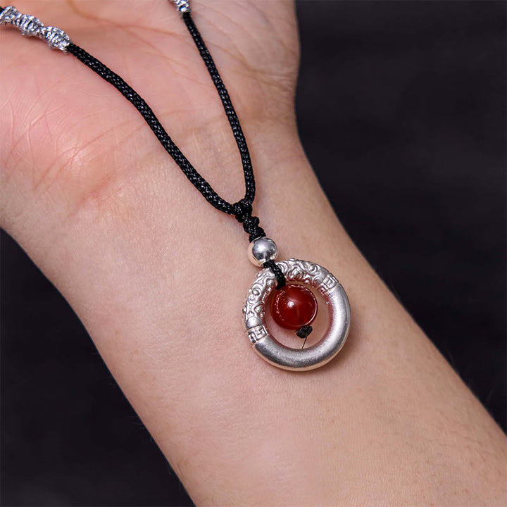 Buddha Stones999スターリングシルバー レッドアゲート ピースバックル 祝福ネックレスペンダント