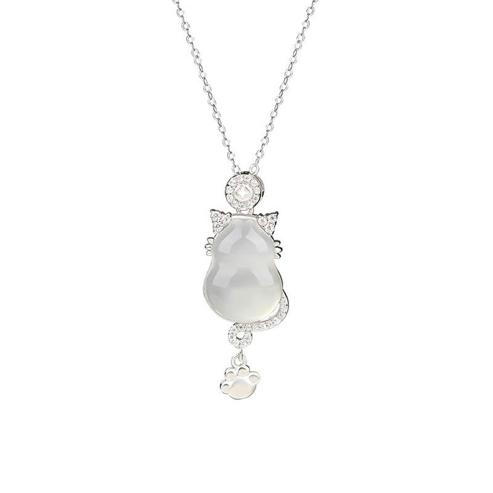 Buddha Stones 925スターリングシルバー 14Kゴールド ホワイトジェイド ひょうたん 猫守護ネックレスペンダント - image 2