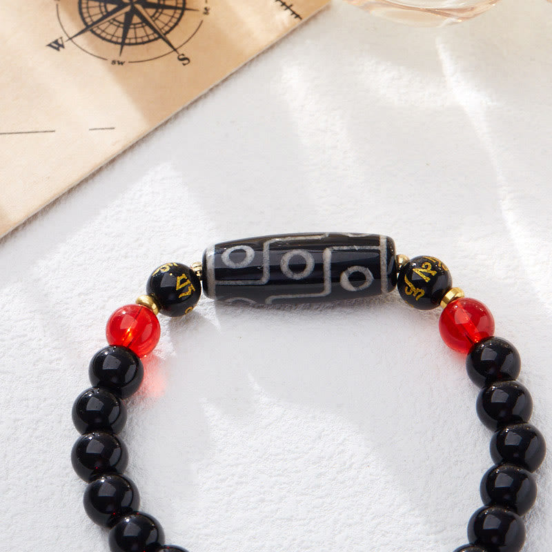 Buddha Stonesチベット九眼天珠 ブラックオニキス 六芒星 富の守護ブレスレット