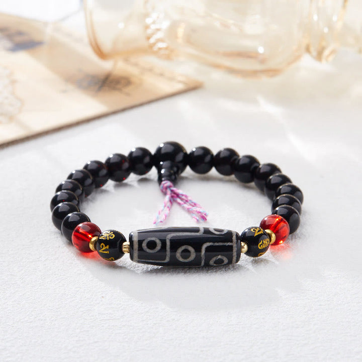 Buddha Stonesチベット九眼天珠 ブラックオニキス 六芒星 富の守護ブレスレット