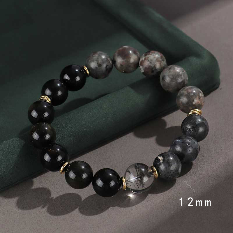 Buddha Stones925スターリングシルバー ブラックオニキス ゴールドシーン オブシディアン 溶岩タイガーアイ 六芒星 富の守護ブレスレット