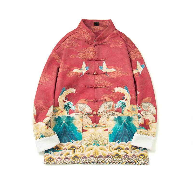 Buddha Stonesカエルボタン 中国唐装 鶴のキャラクター ロングシャツ コットンスエード メンズ ジャケット 衣類 - image 27