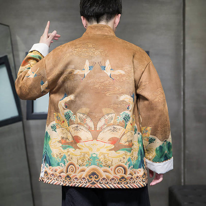 Buddha Stonesカエルボタン 中国唐装 鶴のキャラクター ロングシャツ コットンスエード メンズ ジャケット 衣類 - image 3