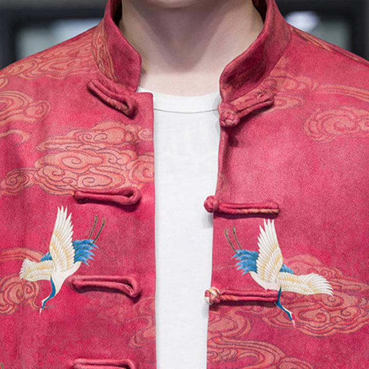 Buddha Stonesカエルボタン 中国唐装 鶴のキャラクター ロングシャツ コットンスエード メンズ ジャケット 衣類 - image 23