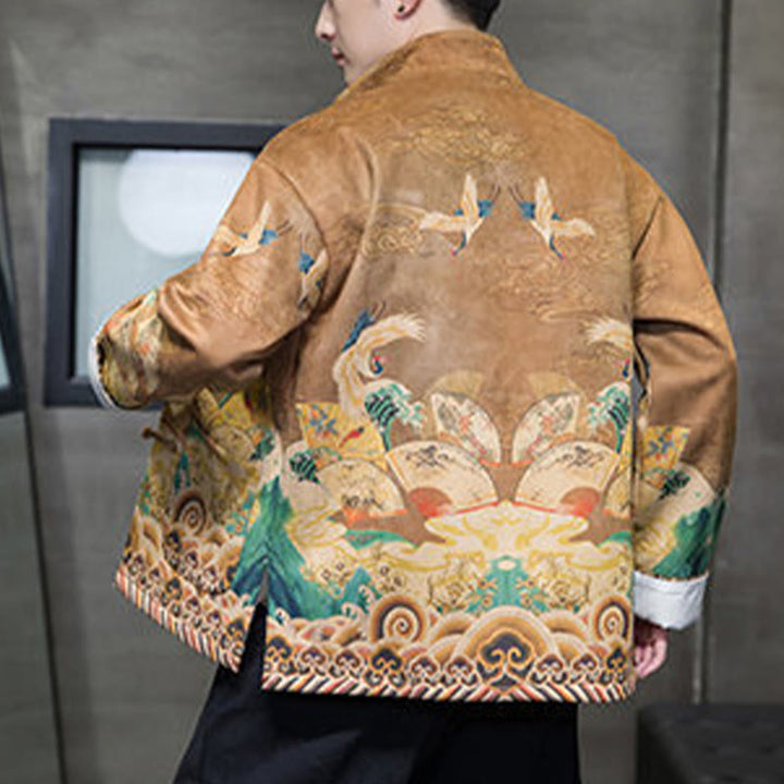 Buddha Stonesカエルボタン 中国唐装 鶴のキャラクター ロングシャツ コットンスエード メンズ ジャケット 衣類 - image 2