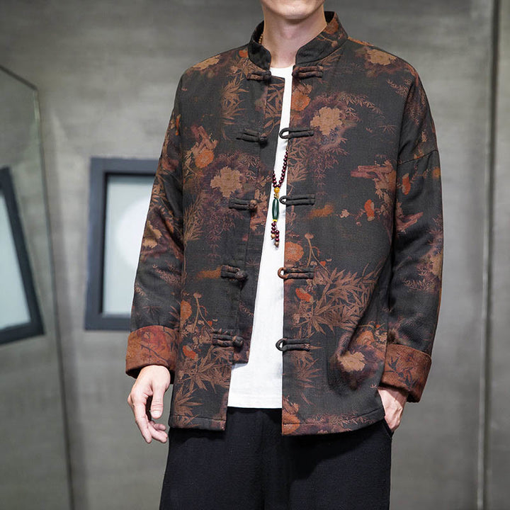 Buddha Stonesカエルボタン 中国唐装 ロングシャツ コットン メンズ ジャケット 衣類 - 黒 - US/UK/AU46、 EU56 (5XL) - image 0