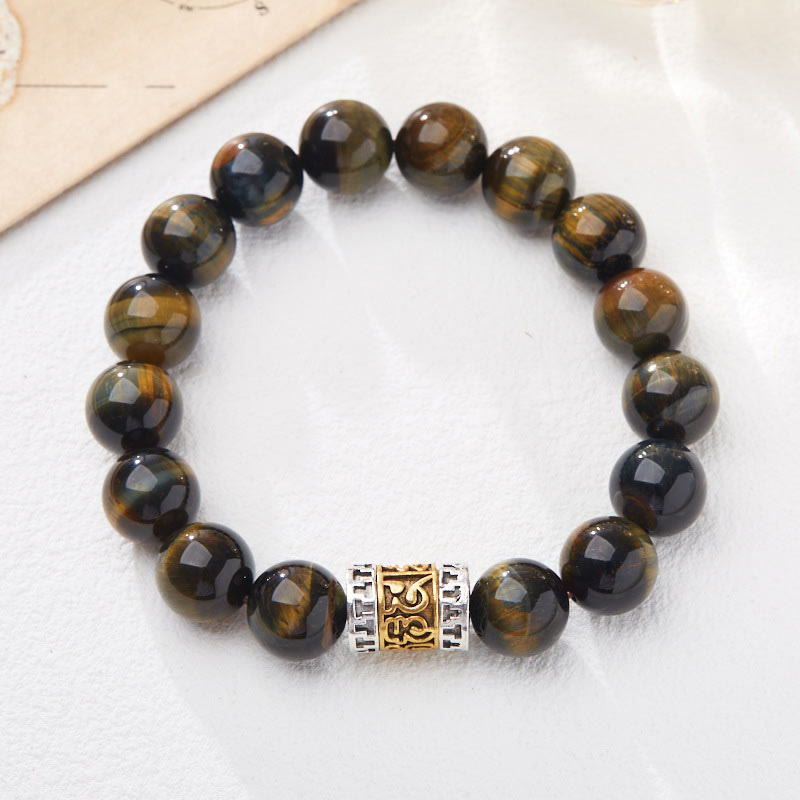 Buddha Stonesタイガーアイ六字真言勇気ブレスレット