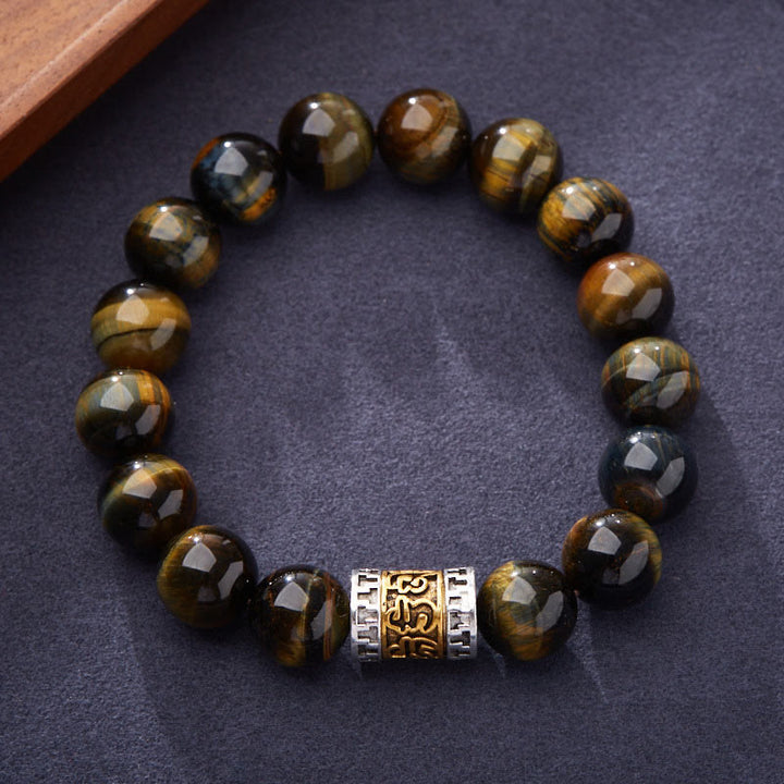 Buddha Stonesタイガーアイ六字真言勇気ブレスレット