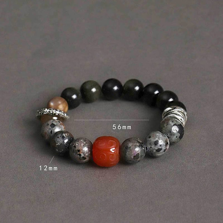 Buddha Stonesゴールドシーン 黒曜石 溶岩石 赤瑪瑙 守護ブレスレット