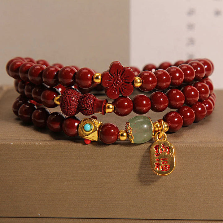 Buddha Stones辰砂 福文字 花ひょうたん トリプルラップ 祝福ブレスレット