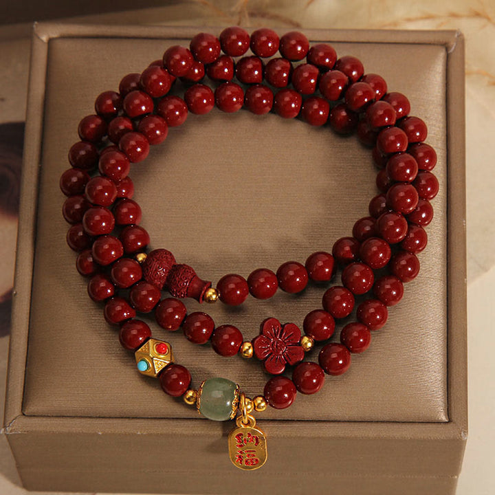 Buddha Stones辰砂 福文字 花ひょうたん トリプルラップ 祝福ブレスレット