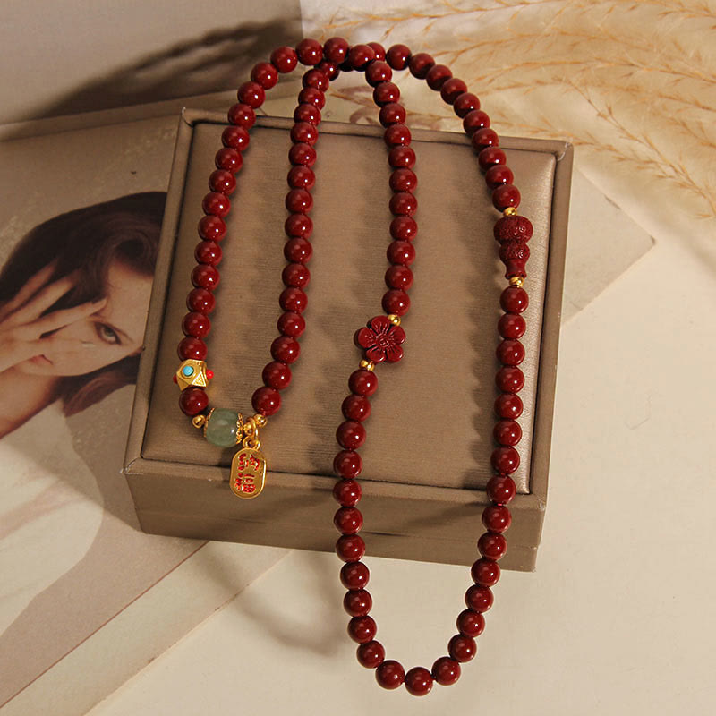 Buddha Stones辰砂 福文字 花ひょうたん トリプルラップ 祝福ブレスレット