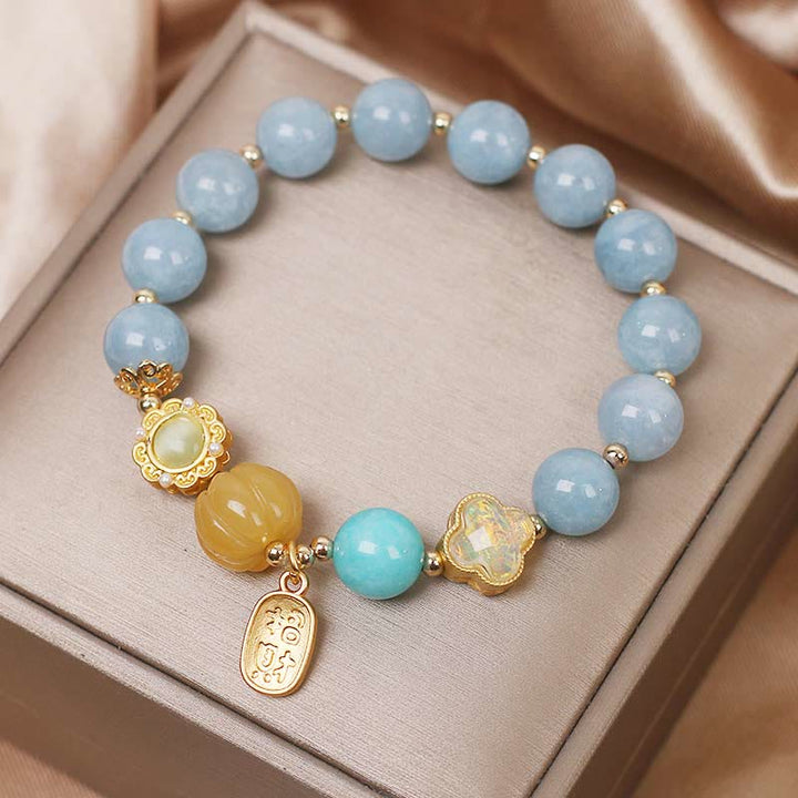 Buddha Stonesアクアマリン パンプキンパール 富の守護ブレスレット