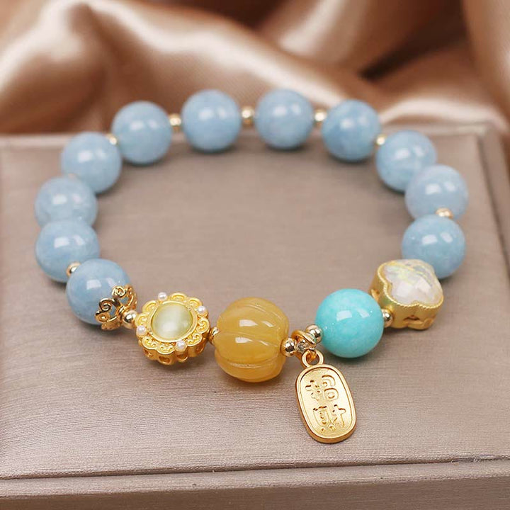 Buddha Stonesアクアマリン パンプキンパール 富の守護ブレスレット
