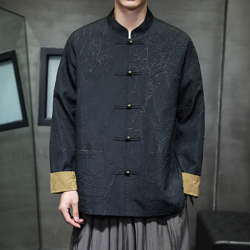 Buddha Stones唐装カジュアルフロッグボタン長袖ナイロンメンズジャケットシャツ衣類 - image 3