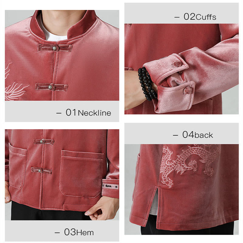 Buddha Stones刺繍ドラゴンカジュアルフロッグボタンコットンメンズジャケットシャツ服 - image 10