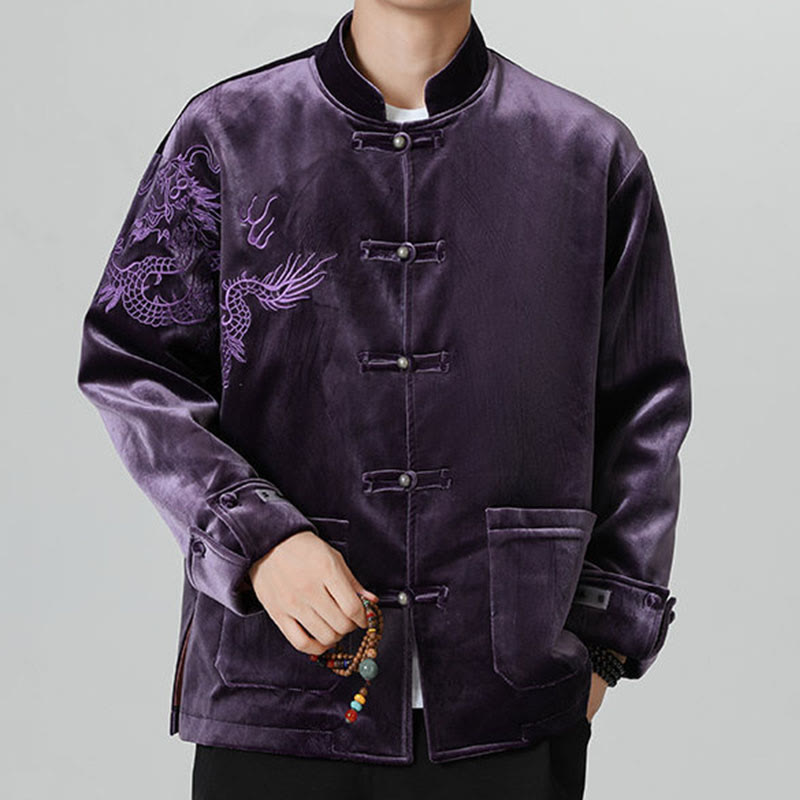 Buddha Stones刺繍ドラゴンカジュアルフロッグボタンコットンメンズジャケットシャツ服 - image 37
